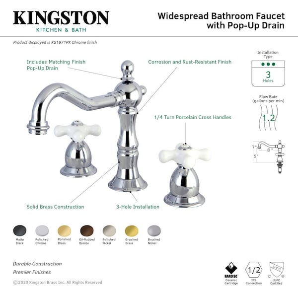 KS1971PX 8 Widespread Bathroom Faucet, Polished Chrome